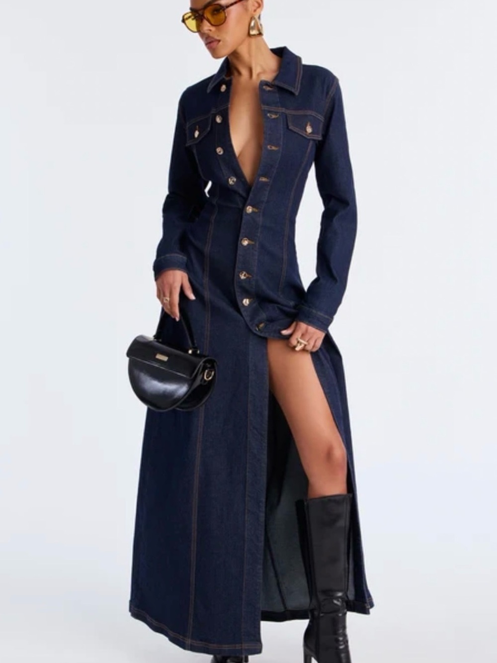 Deandra Long Sleeve Denim Stretch Maxi Dress NEW WITH TAGS